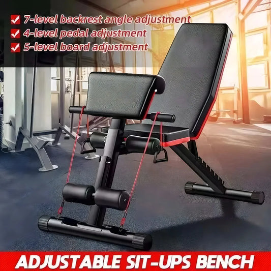 Banco Abdominal Plegable Negro con Respaldo Ajustable 7 Posiciones y Bandas Elásticas