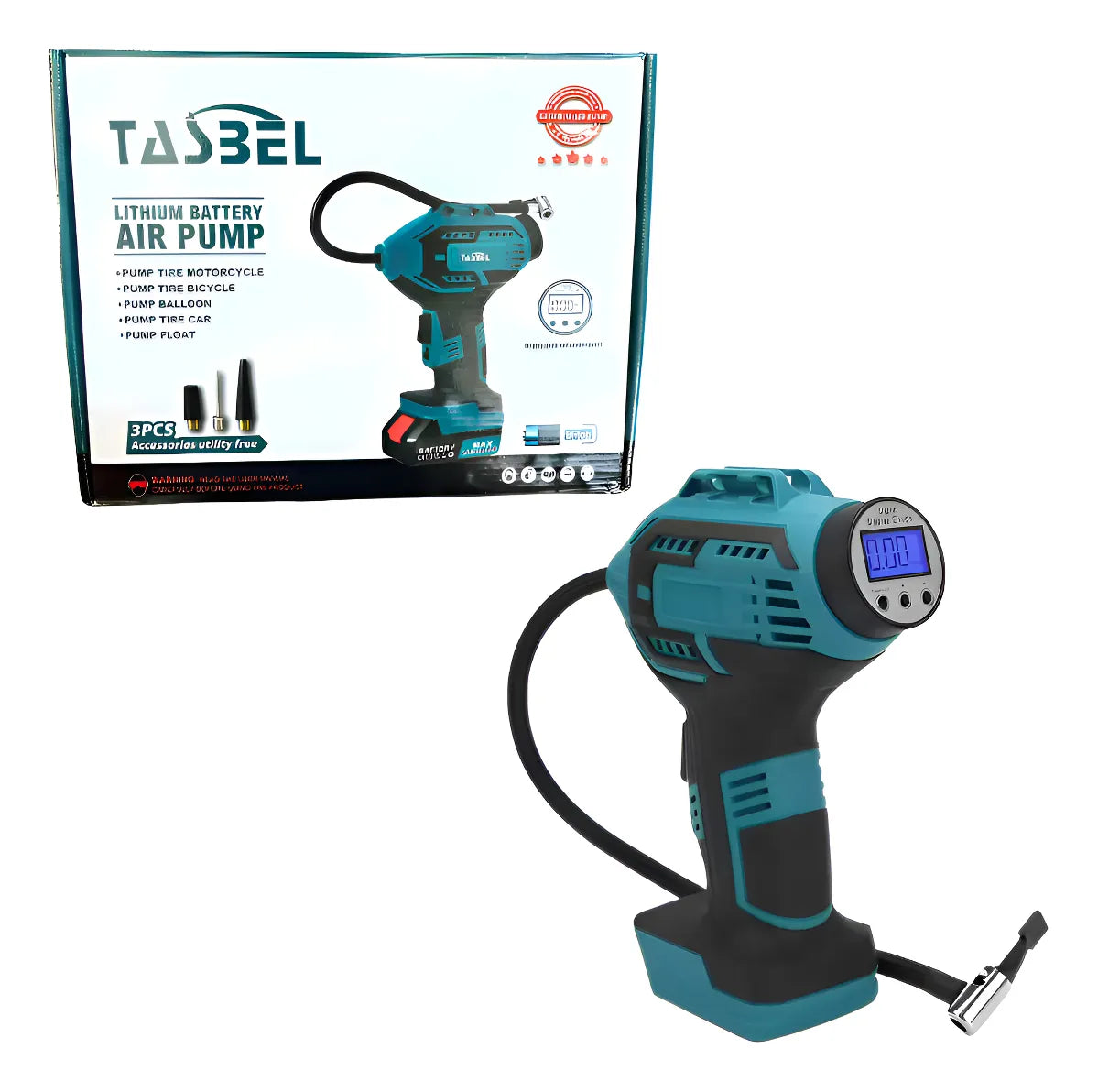 Compresor De Aire Inalambrico Para Auto + 2 Baterias Azul - Inflador Compresor Neumáticos Inalambrico 2 Baterias