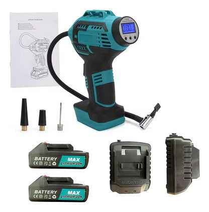 Compresor De Aire Inalambrico Para Auto + 2 Baterias Azul - Inflador Compresor Neumáticos Inalambrico 2 Baterias