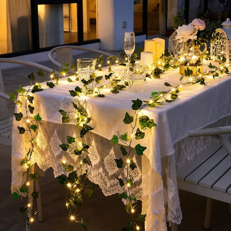 Enredadera Hojas Con Cortina De Luces Solar Decorativa