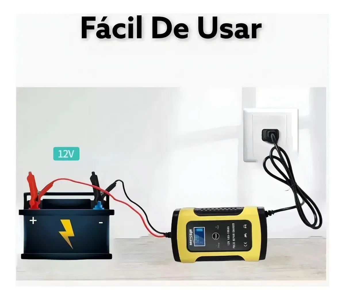 Cargador De Bateria 12v De Auto Moto Inteligente Cargarápida Color Amarillo