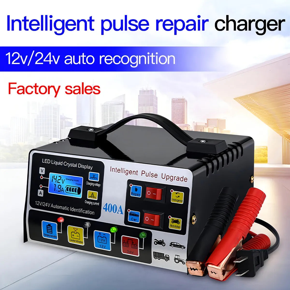Cargador De Batería Automático Inteligente Auto Moto Camión