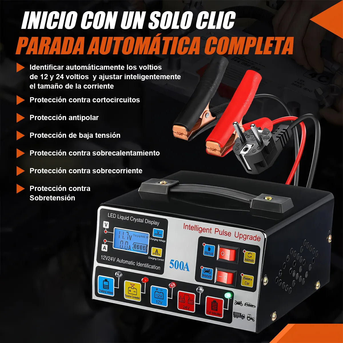 Cargador De Batería Automático Inteligente Auto Moto Camión