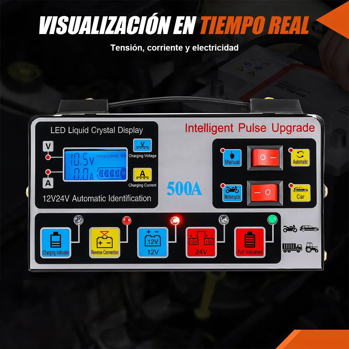Cargador De Batería Automático Inteligente Auto Moto Camión