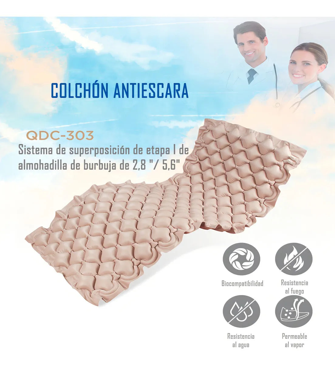 Colchón Antiescara Medihome Ca-001 Con Motor Blunding 1 Plaza Color Beige Color Beige Claro