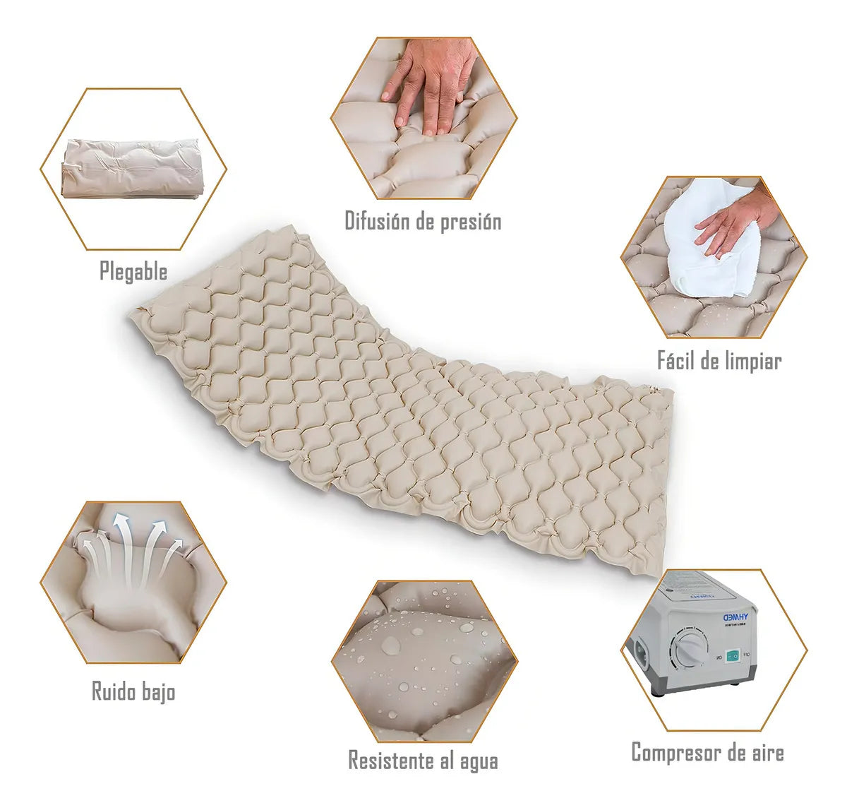 Colchón Antiescara Medihome Ca-001 Con Motor Blunding 1 Plaza Color Beige Color Beige Claro