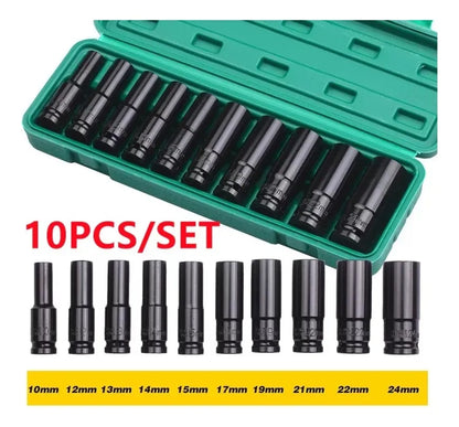 Juego Set Dados De Impacto 1/2, 10 Piezas De 10 A 24 Mm