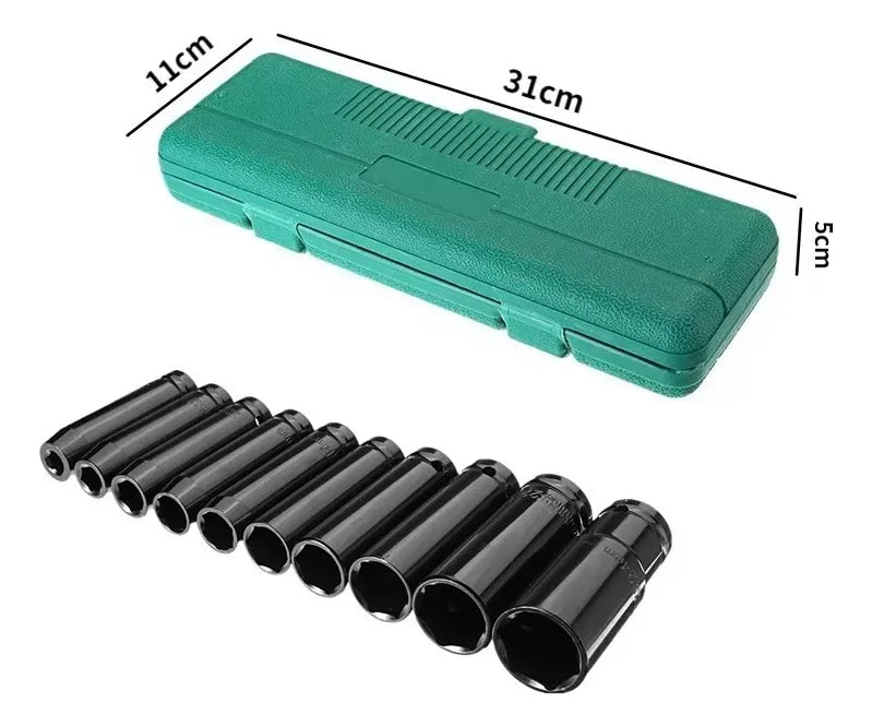 Juego Set Dados De Impacto 1/2, 10 Piezas De 10 A 24 Mm