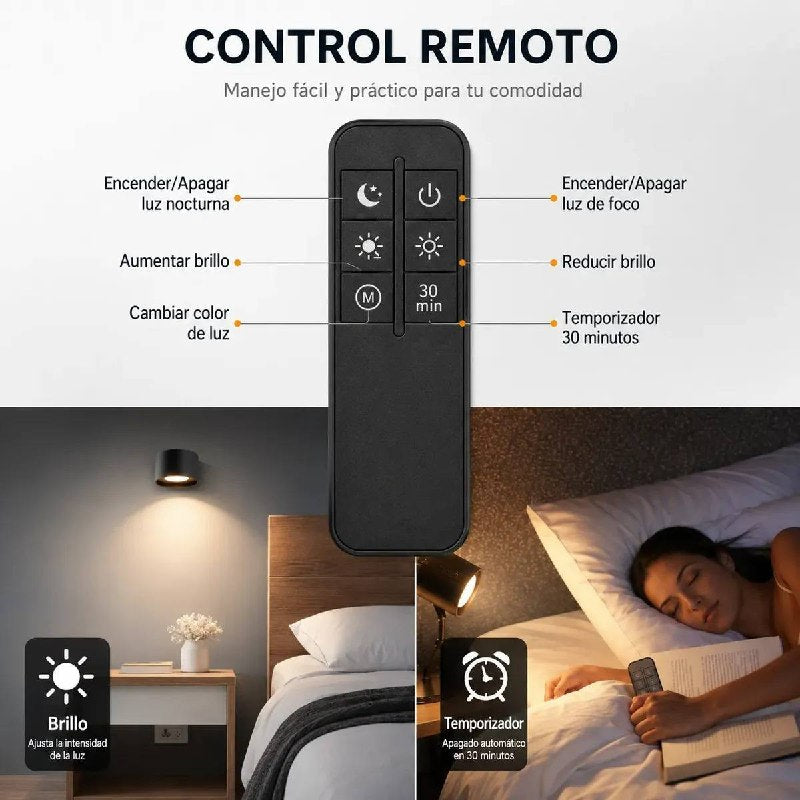 Lámpara Aplique Led Inalámbrica 3 Tonos Con Control Remoto