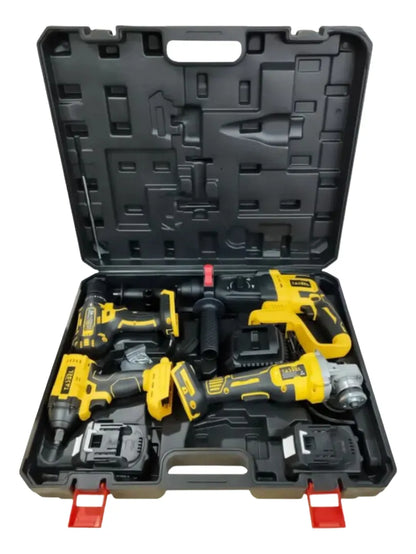 kit de 4 herramientas Llave De Impacto, Esmeril, Taladro Y Percutor Inalambrico+ 2 baterias de 98v