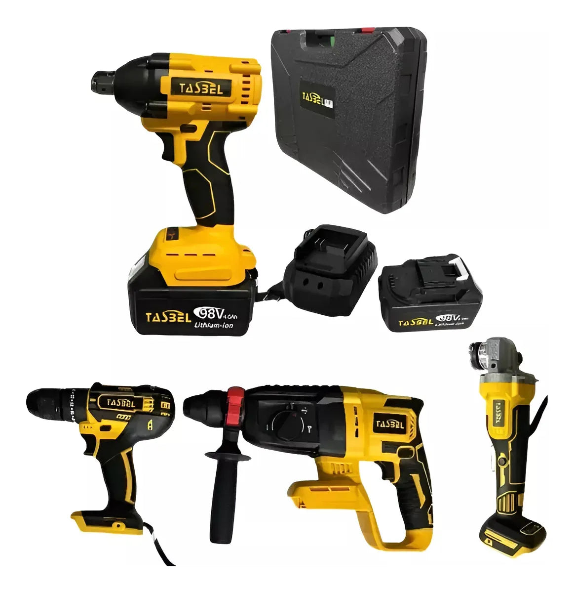 kit de 4 herramientas Llave De Impacto, Esmeril, Taladro Y Percutor Inalambrico+ 2 baterias de 98v