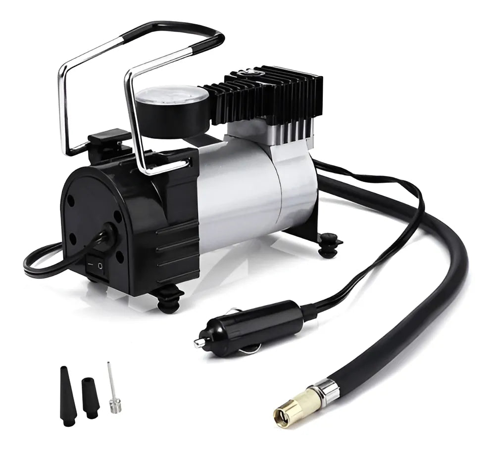 Compresor Aire Metalico Vehiculo Auto Moto Color Plateado