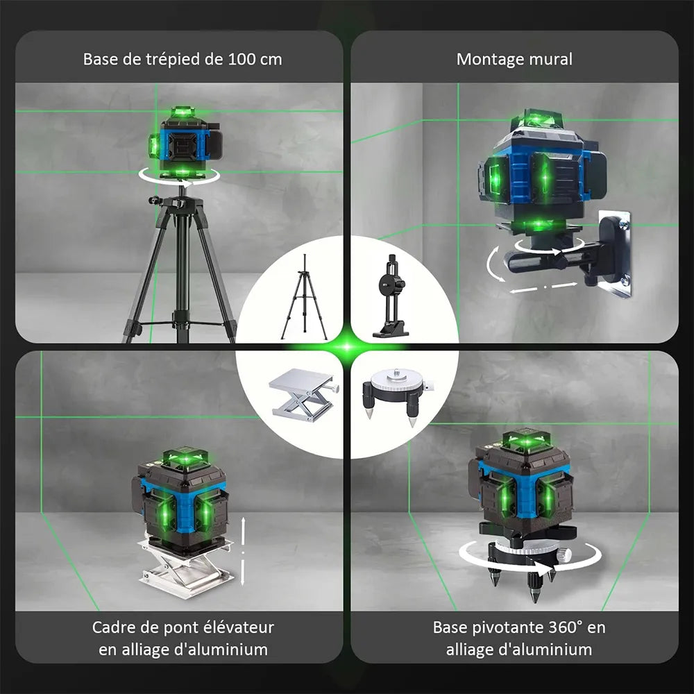 Nivel Laser 16 Lineas Verde 360 Y Tripode 1 Metro Ajustable