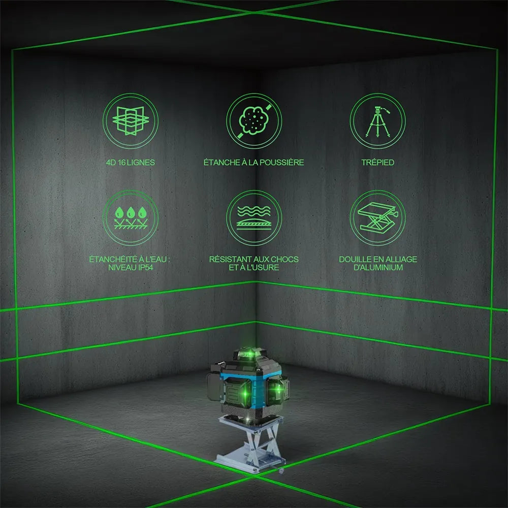 Nivel Laser 16 Lineas Verde 360 Y Tripode 1 Metro Ajustable