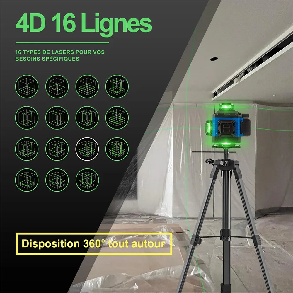 Nivel Laser 16 Lineas Verde 360 Y Tripode 1 Metro Ajustable