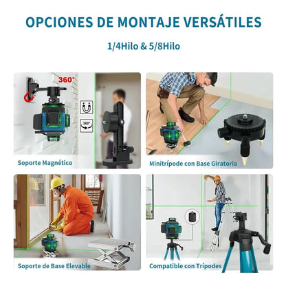 Nivel Laser 16 Lineas Verde 360 Y Tripode 1 Metro Ajustable