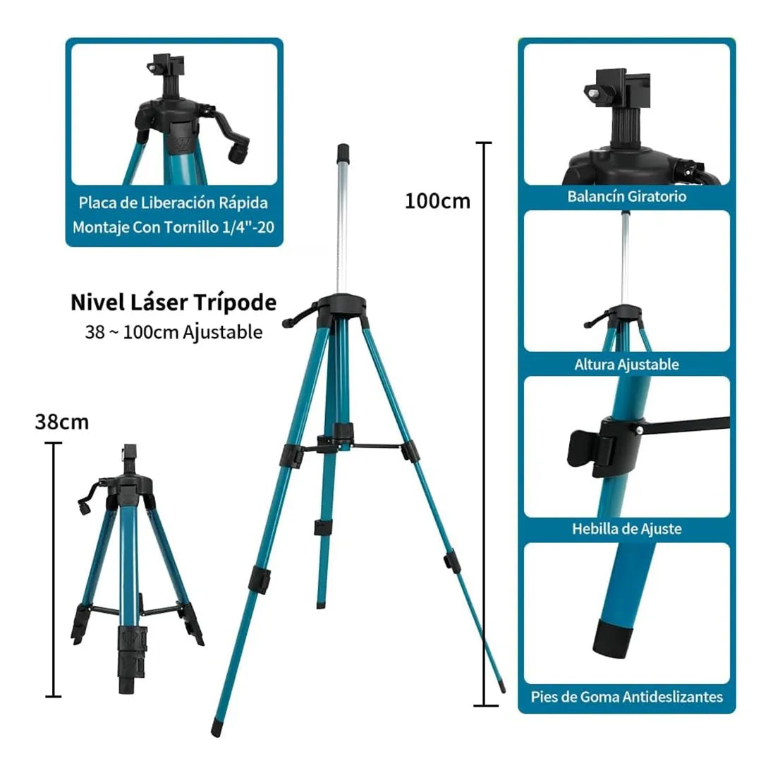 Nivel Laser 16 Lineas Verde 360 Y Tripode 1 Metro Ajustable