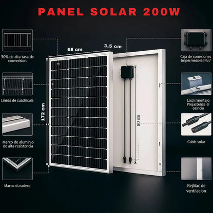 Panel Solar 200W Monocristalino, Panel Solar 200w 12V  Celdas Monocristalino Fotovoltaico