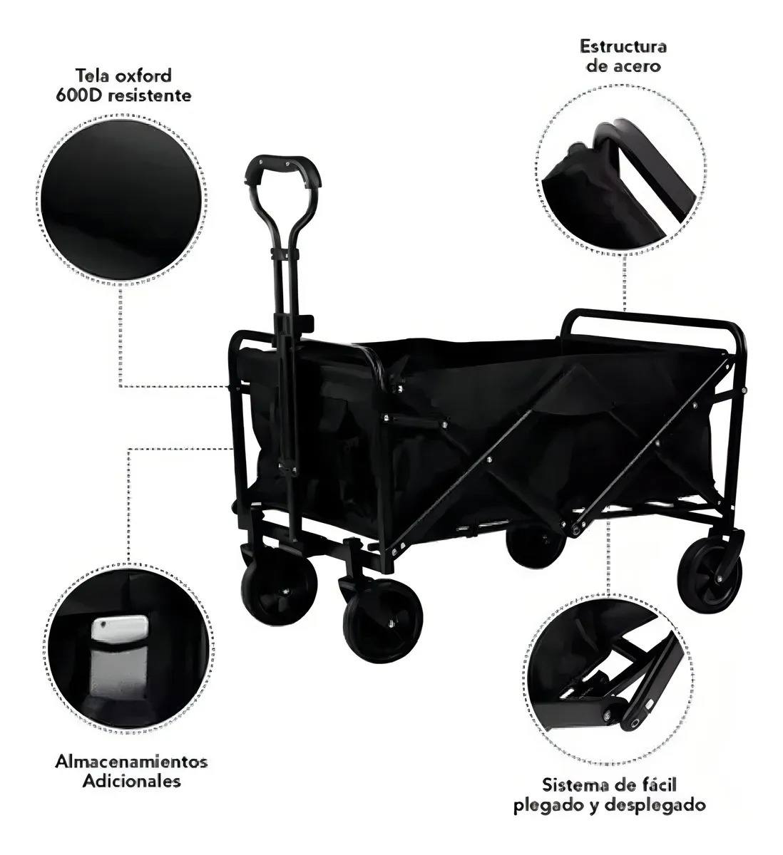 Carrito Para Compras Plegable Camping Jardin Mulltiuso Negro
