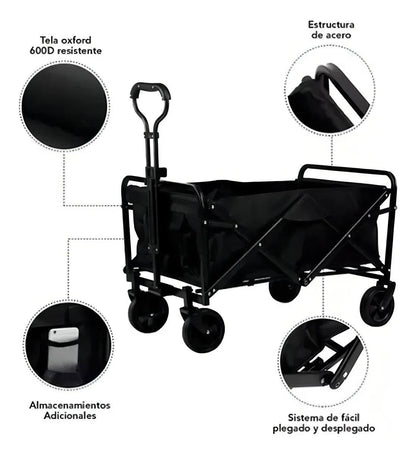 Carrito Para Compras Plegable Camping Jardin Mulltiuso Negro