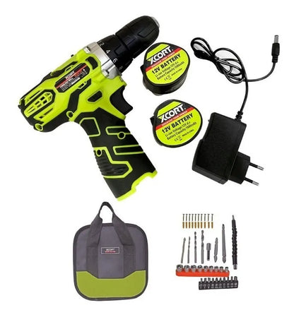 Kit Taladro Inalámbrico 12v Xcort Mod. Xdc08-12s Verde Lima